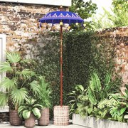 Parasol com Base Azul, Marrom 250 cm Algodão, Madeira