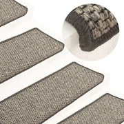vidaXL Tapetes de escada adesivos 15 pcs 65x21x4 cm cinzento e bege