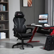 Cadeira de Gaming com Apoio para os Pés Retrátil Cadeira de Escritório Reclinável com Apoio para a Cabeça e Altura Ajustável 65x65x119-129cm Preto