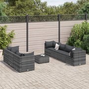 8 pcs conjunto lounge de jardim c/ almofadões vime PE cinzento