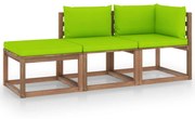 3 pcs conjunto lounge de paletes + almofadões pinho impregnado