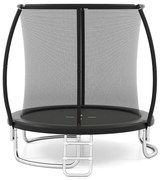Trampolim exterior com escada Ø244cm redondo para jardim com rede de segurança, cobertura de borda e estrutura metálica  preto