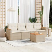 vidaXL 5 pcs conjunto de sofás p/ jardim com almofadões vime PE bege