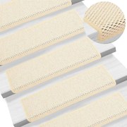 vidaXL Tapetes escada adesivos aspeto sisal 15 pcs 65x21x4 cm creme