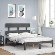 Estrutura de cama com cabeceira 140x190 cm madeira maciça cinza