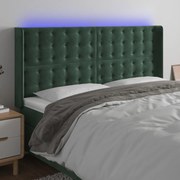 Cabeceira de cama c/ LED veludo 203x16x118/128 cm verde-escuro