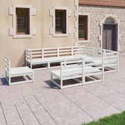 9 pcs conjunto lounge de jardim pinho sólido branco