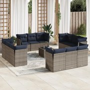 vidaXL 13 pcs conjunto sofás p/ jardim c/ almofadões vime PE cinzento