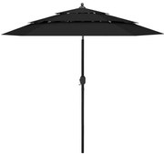 vidaXL Guarda-sol de jardim 3 camadas c/ poste de alumínio 2,5 m preto