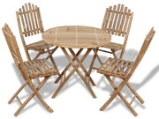 5 pcs conjunto de jantar dobrável p/ exterior bambu