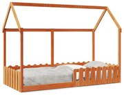 Cama infantil formato casa 90x190 cm pinho maciço castanho-mel