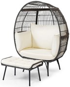 Cadeira de vime com banqueta Cadeira de jardim grande com almofada Cadeira de vime XXL branca