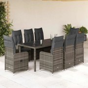 vidaXL 9 pcs conjunto bistrô de jardim c/ almofadões vime PE cinzento