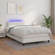 Cama box spring c/colchão/LED 120x200cm couro artificial branco