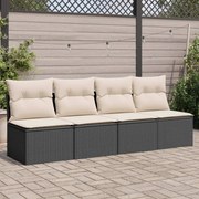 vidaXL Sofá de jardim com almofadões 4 lugares vime PE preto
