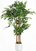 HOMCOM Planta Artificial de Baniano Verde em PEVA e Madeira com Vaso em PP e Cimento, 55x55x120 cm | Aosom Portugal