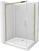 Mexen Omega cabine de duche deslizante 120 x 90 cm, transparente, dourada + base de duche Flat - 825-120-090-50-00-4010
