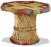 Mesa de centro em bambu com detalhes chindi multicor