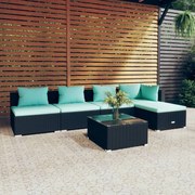 6 pcs conjunto lounge de jardim c/ almofadões vime PE preto