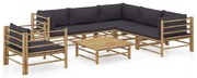 7 pcs conj. lounge jardim em bambu c/ almofadões cinza-escuro