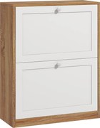 HOMCOM Sapateira Estreita com 2 Portas Prateleiras Ajustáveis para 12 Pares de Sapatos 60x24,5x75,5 cm Mdeira e Branco | Aosom Portugal
