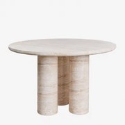 Mesa De Jantar Redonda Ø120 Cm Em Cimento Efeito Travertino Lourdes Look Travertino - Sklum