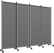 Outsunny Biombo Separador Decorativo para Exterior 4 Painéis com Rodas, Paravento de Jardim Alto Dobrável, para Interior, Exterior, Varanda e Terraço, 224x30x172 cm, Cinza Escuro | Aosom Portugal