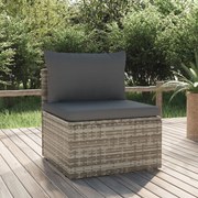 vidaXL Sofá de centro p/ jardim c/ almofadão 57x57x56 cm vime PE cinza