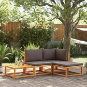 4 pcs conjunto de sofás de jardim com almofadões acácia maciça