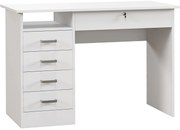 HOMCOM Secretária Moderna com 5 Gavetas Tampo Amplo 1 Compartimento Aberto Gaveta com Fechadura 110x50x76 cm Branco | Aosom Portugal
