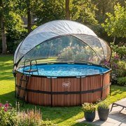 Piscina redonda Wood ø427x122cm com bomba de filtro de areia e cobertura cúpula  - castanha