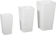 Outsunny Conjunto 3 Vasos de Exterior Empilháveis com Padrão Ondulado em Plástico 42/55/65 cm Branco | Aosom Portugal