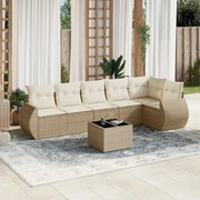 vidaXL 7 pcs conjunto de sofás p/ jardim com almofadões vime PE bege