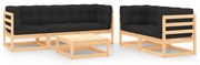 vidaXL 6 pcs conjunto lounge de jardim c/ almofadões pinho maciço