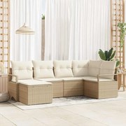 vidaXL Conjunto de Sofá de Jardim de 6 Peças com Almofadas Bege em Rattan Sintético