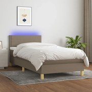 vidaXL Cama box spring + colchão/LED 90x200cm tecido cinza-acastanhado