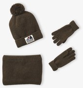 Conjunto gorro + gola snood + luvas/mitenes «Outdoor», para menino caqui