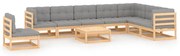 9 pcs conjunto lounge de jardim c/ almofadões pinho maciço