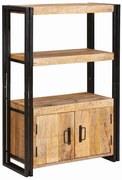 vidaXL Estante com Portas Madeira Sólida de Manga Rústica e Metal