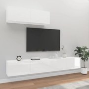 3 pcs conjunto móveis de TV madeira processada branco brilhante