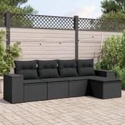 vidaXL 5 pcs conjunto sofás de jardim com almofadões vime PE preto