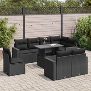 vidaXL 9 pcs conjunto de sofás p/ jardim c/ almofadões vime PE preto