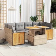 vidaXL 7 pcs conjunto sofás jardim com almofadões vime PE/acácia bege