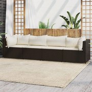 4 pcs conjunto lounge jardim c/ almofadões vime PE castanho