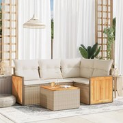 vidaXL 5 pcs conjunto de sofás p/ jardim com almofadões vime PE bege