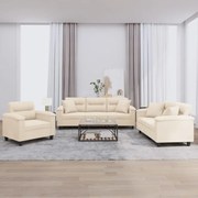 vidaXL 3 pcs conjunto sofás c/ almofadas tecido de microfibra bege