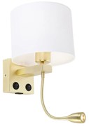 Candeeiro de parede dourado com USB e abajur branco 18 cm - Brescia Combi Moderno