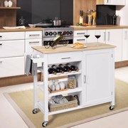 Carrinho de cozinha giratório com gavetas Porta-garrafas suporte toalhas Ilha de cozinha 100 x 48 x 90 cm Branco