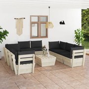 vidaXL 9 pcs conjunto lounge de paletes + almofadões madeira de abeto