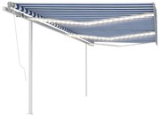 vidaXL Toldo retrátil manual com LED 6x3 m azul e branco
